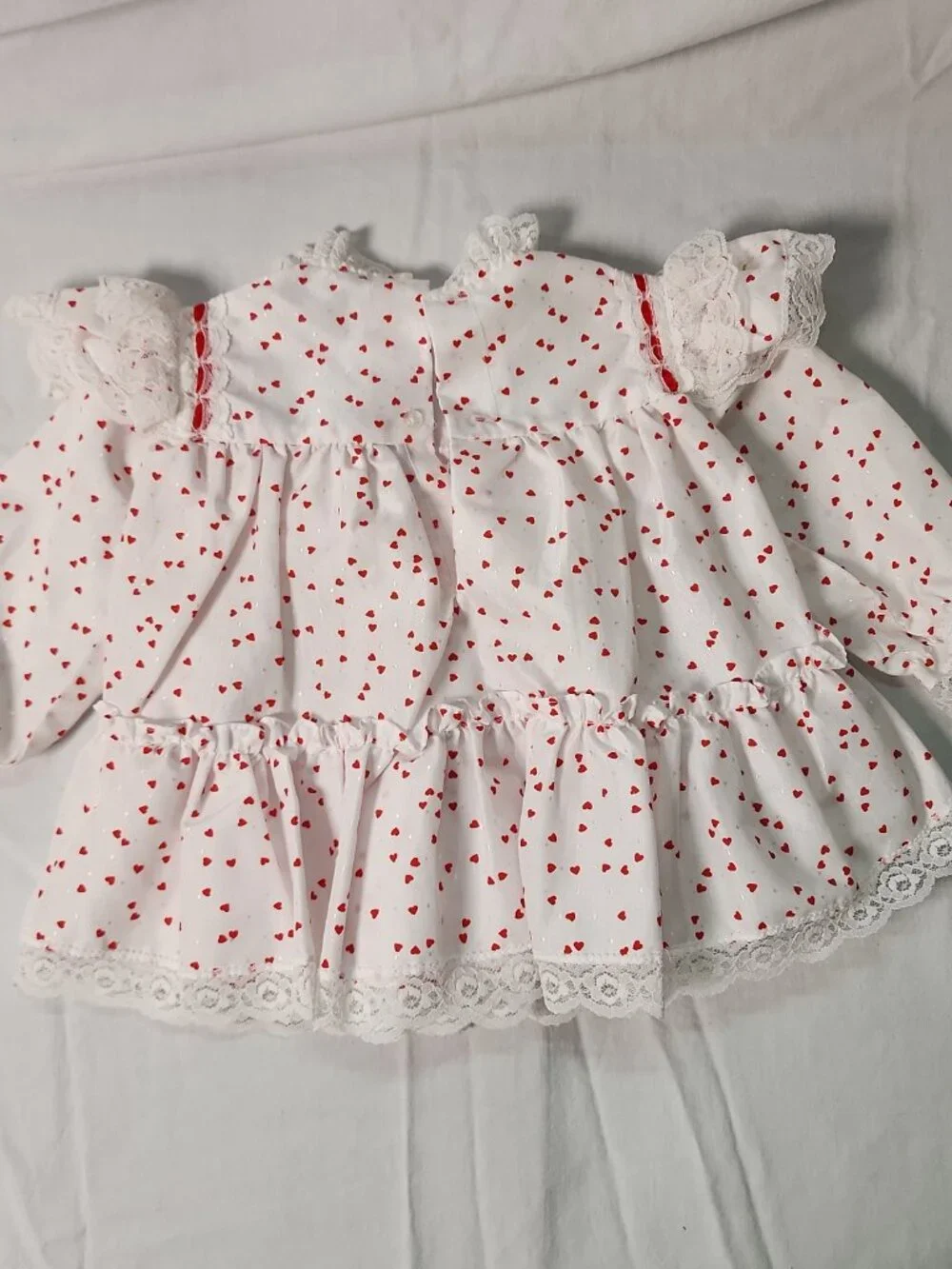 Cradle Togs Infant Baby Girl Dress White Red Heart Strawberry Lace Ruffle 3-6M